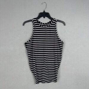 Lululemon Tank Top Womens Large 10 Black White Striped Athletic Active Gym Yoga